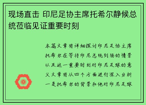 现场直击 印尼足协主席托希尔静候总统莅临见证重要时刻
